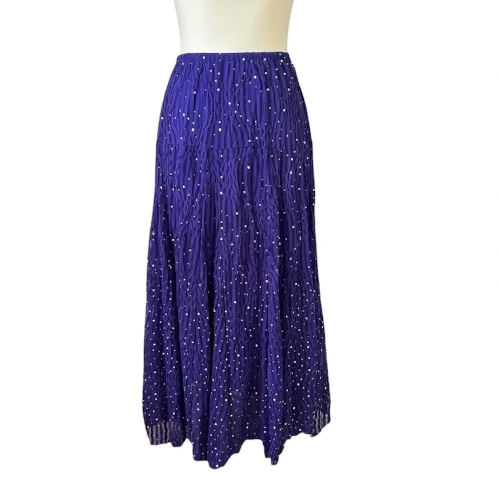 VTG Women's Med Maxi Skirt A-Line Crinkled Purple Two Tone Stretchy Gypsie Fairy